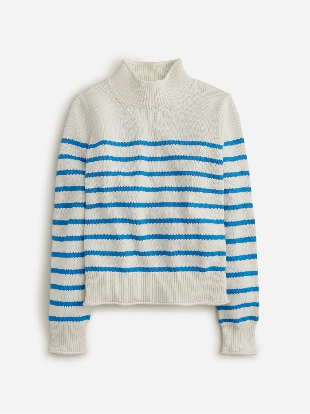 J.CREW heritage rollneck sweater stripe cream blue coastal viral prep size XS